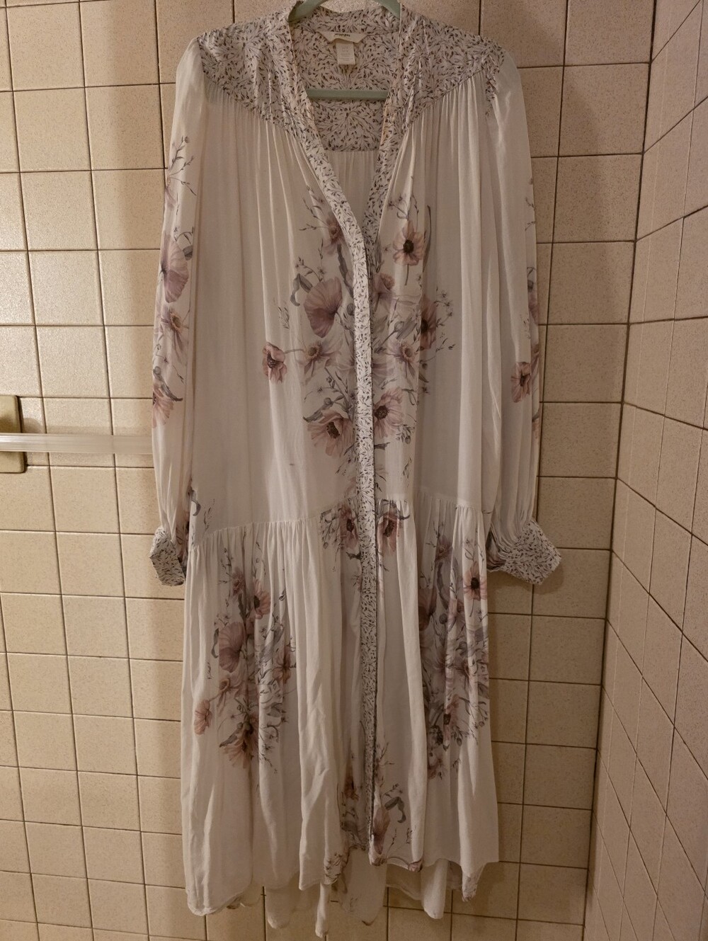 H&M Light Floral Maxi Dress - Cream with Dusty Rose Flowers